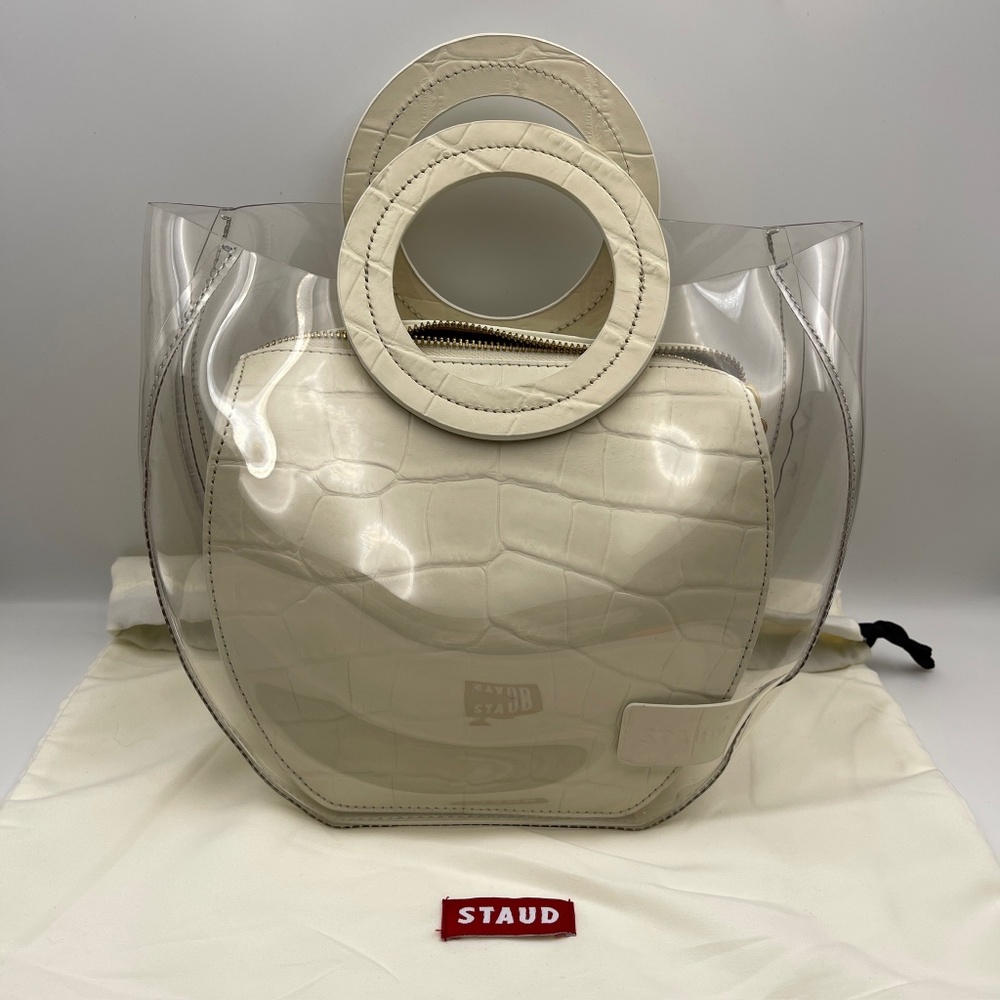 NEW Staud Frida Bag clear & cream PVC leather with dust bag